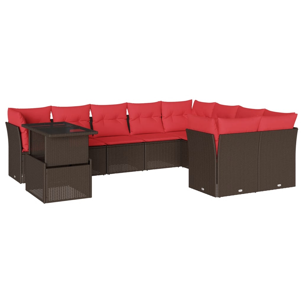 10-delige tuinbankset met kussens, bruin polyrotan – afbeelding 2