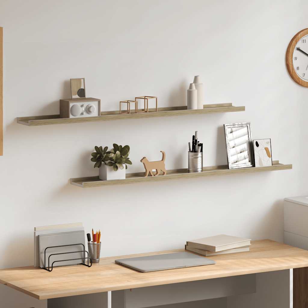 Wandschappen 2 st 100x9x3 cm wit en sonoma eikenkleurig