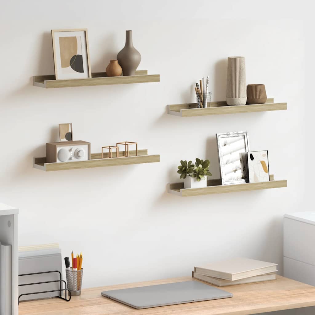 Wandschappen 4 st 40x9x3 cm wit en sonoma eikenkleurig