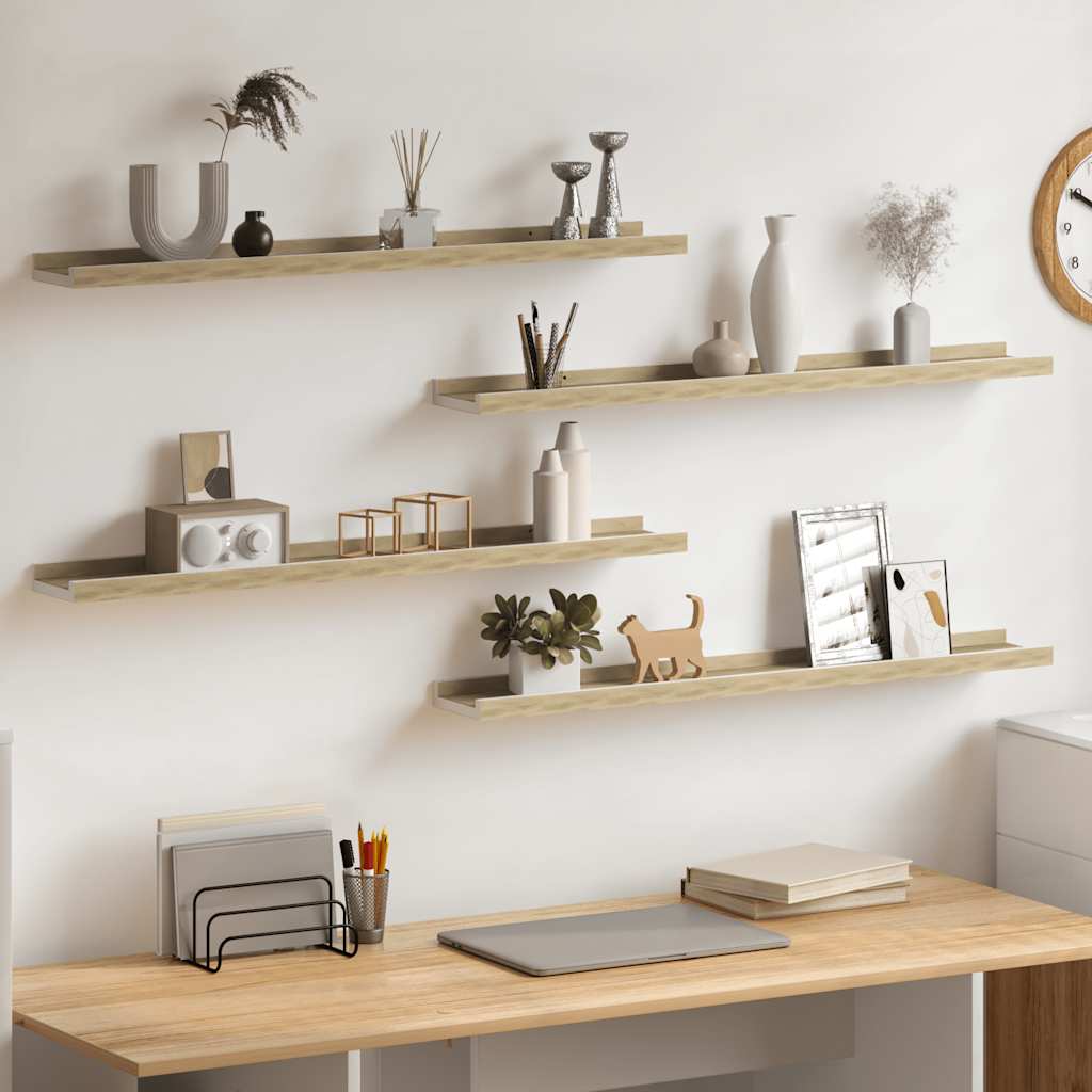 Wandschappen 4 st 80x9x3 cm wit en sonoma eikenkleurig