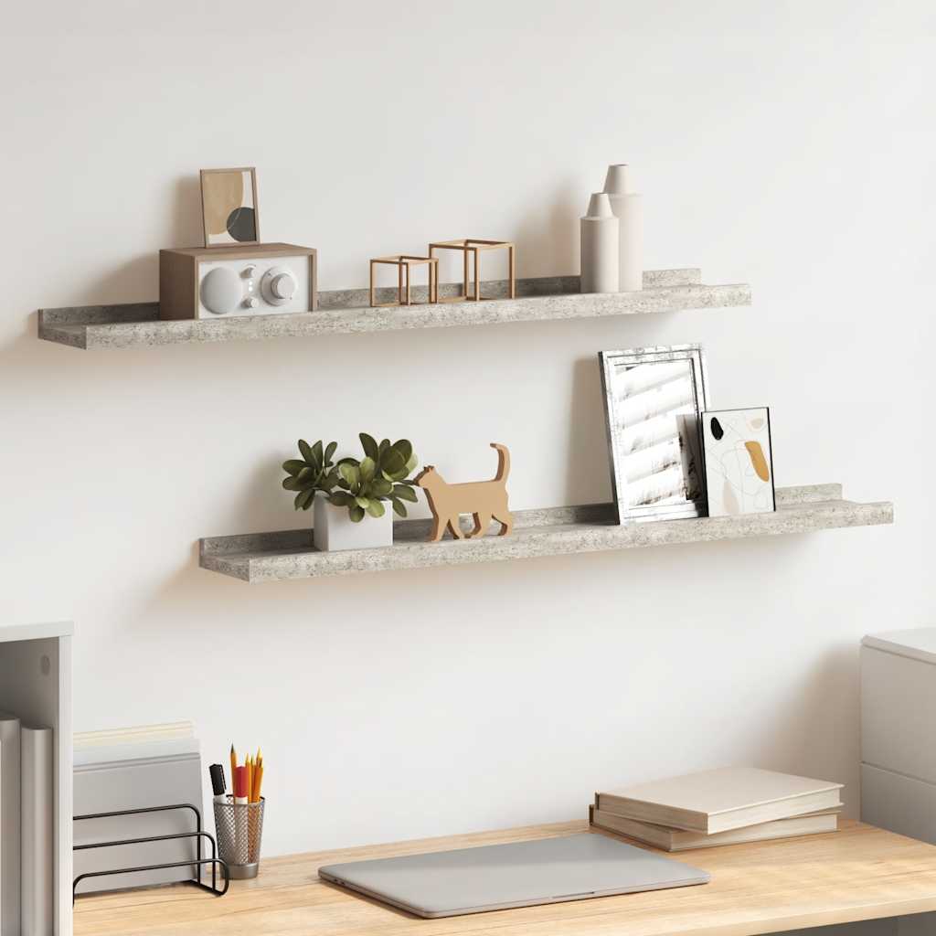 Wandschappen 2 st 80x9x3 cm betongrijs