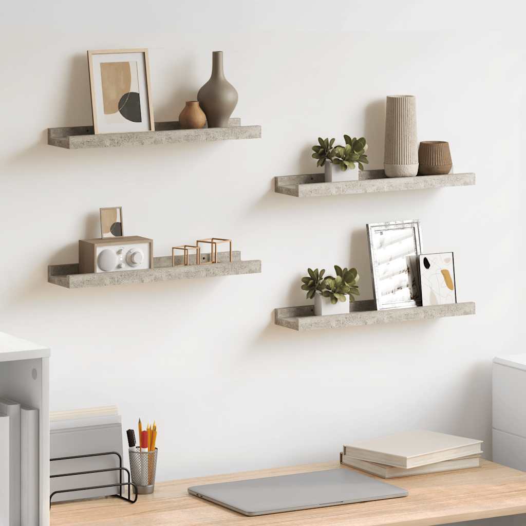Wandschappen 4 st 40x9x3 cm betongrijs