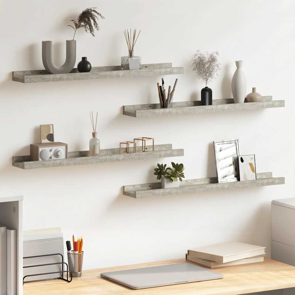 Wandschappen 4 st 60x9x3 cm betongrijs