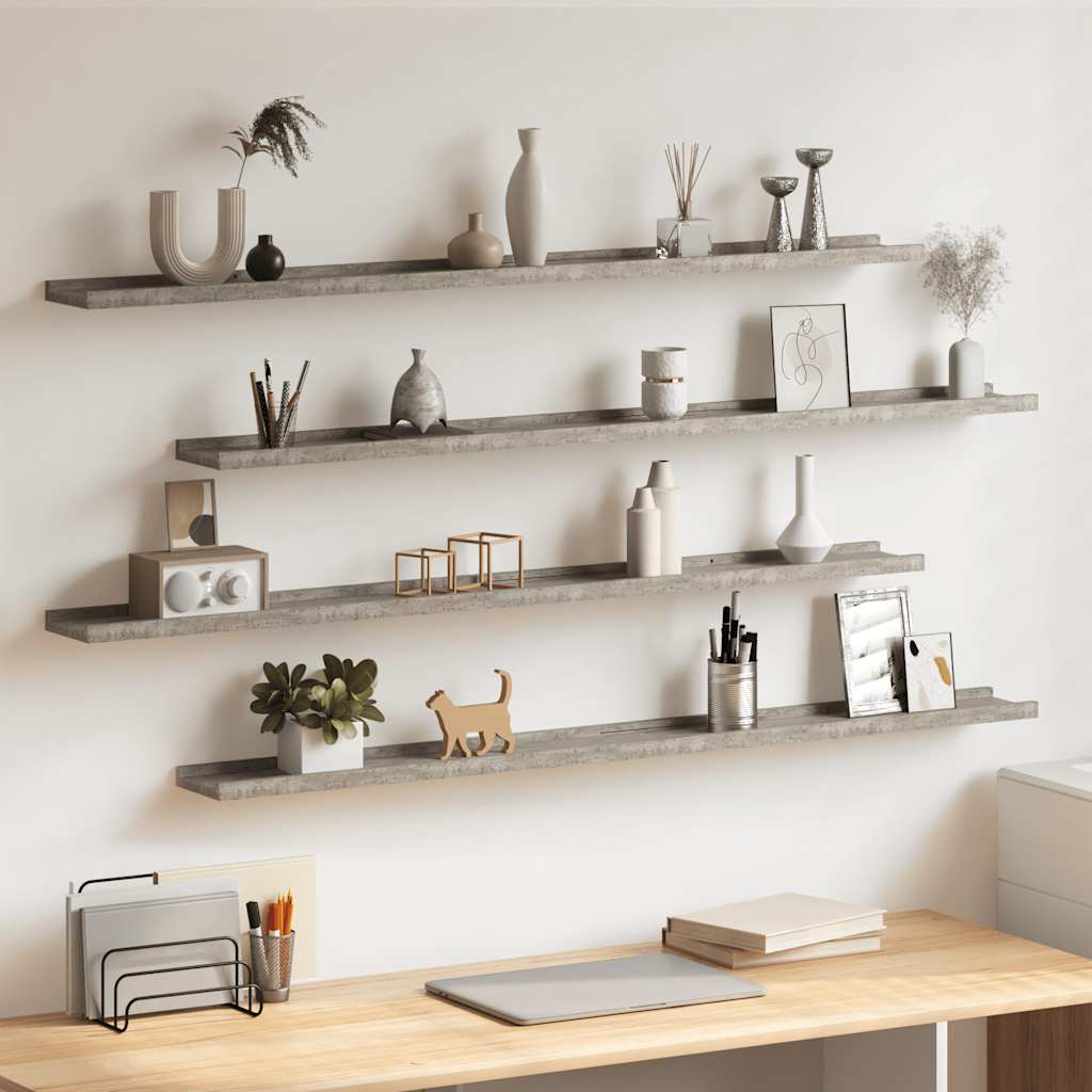 Wandschappen 4 st 115x9x3 cm betongrijs