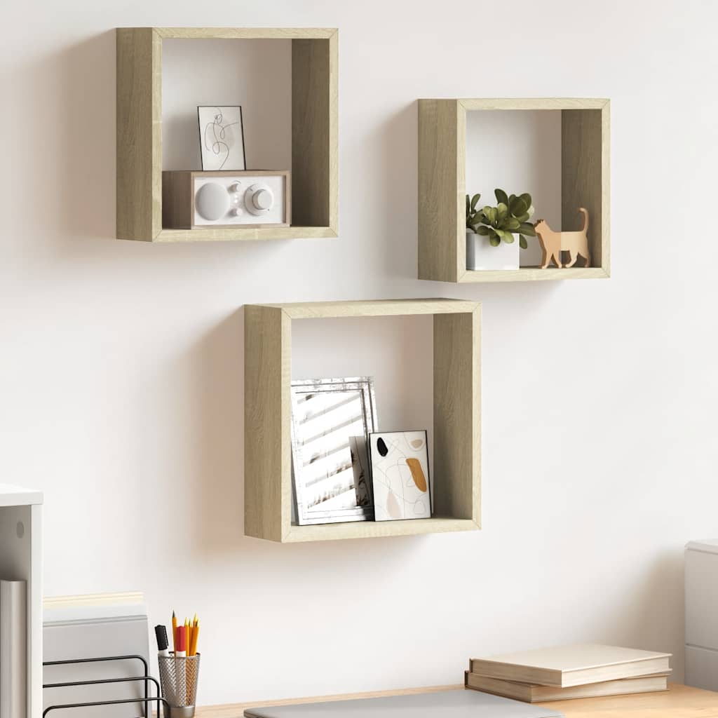 Wandschappen kubus 3 st sonoma eikenkleurig