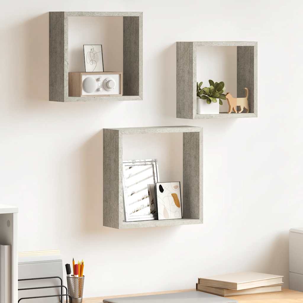 Wandschappen kubus 3 st betongrijs