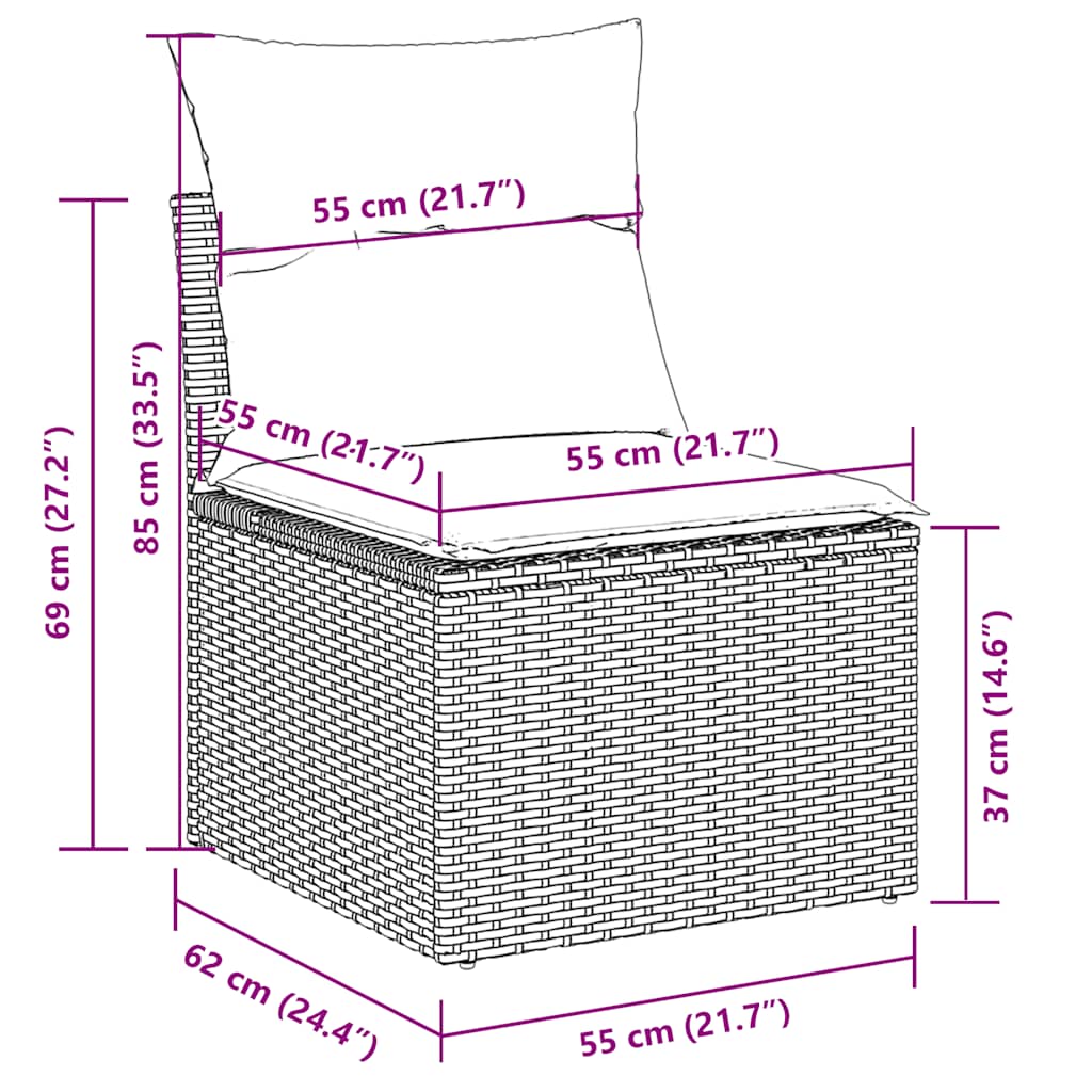 10-delige Loungeset met kussens poly rattan beige – afbeelding 12
