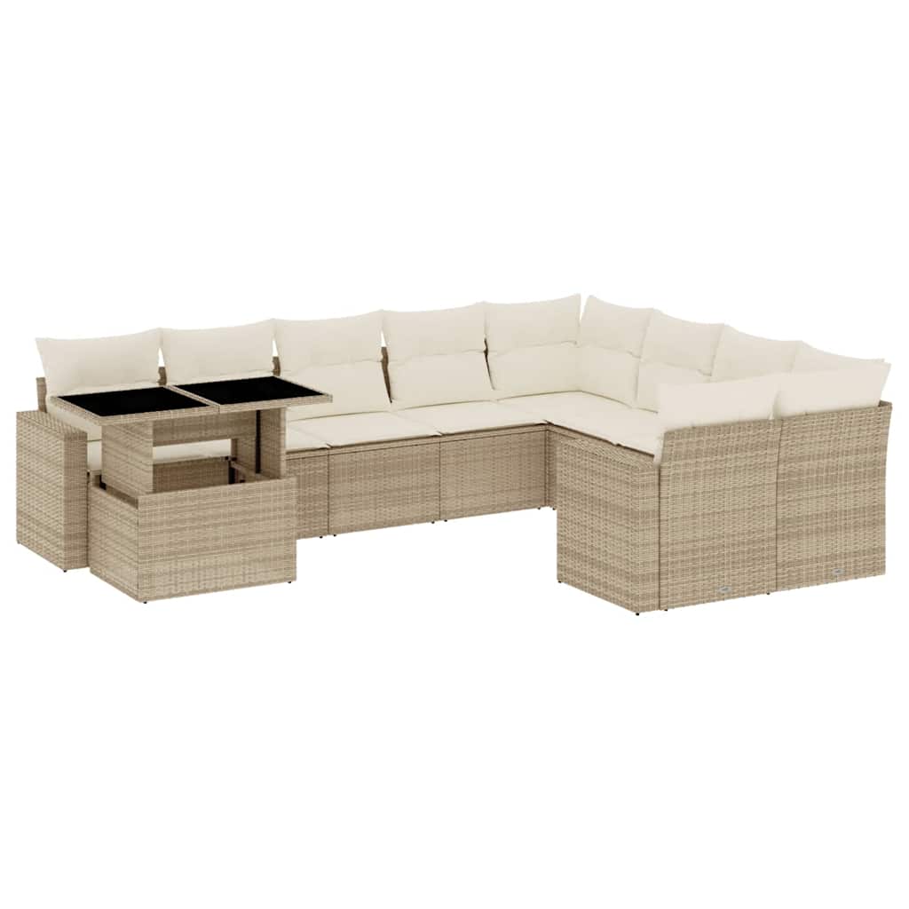 10-delige Loungeset met kussens poly rattan beige – afbeelding 2