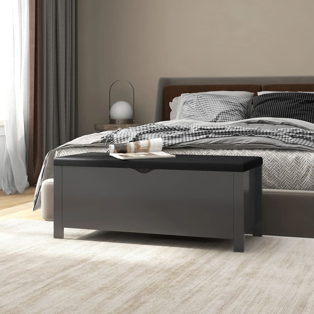 Opbergbox met kussen 105x40x45 cm bewerkt hout grijs