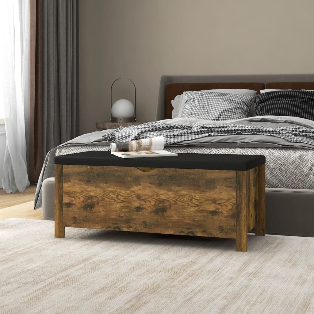 Opbergbox met kussen 105x40x45 cm bewerkt hout gerookt eiken – afbeelding 1