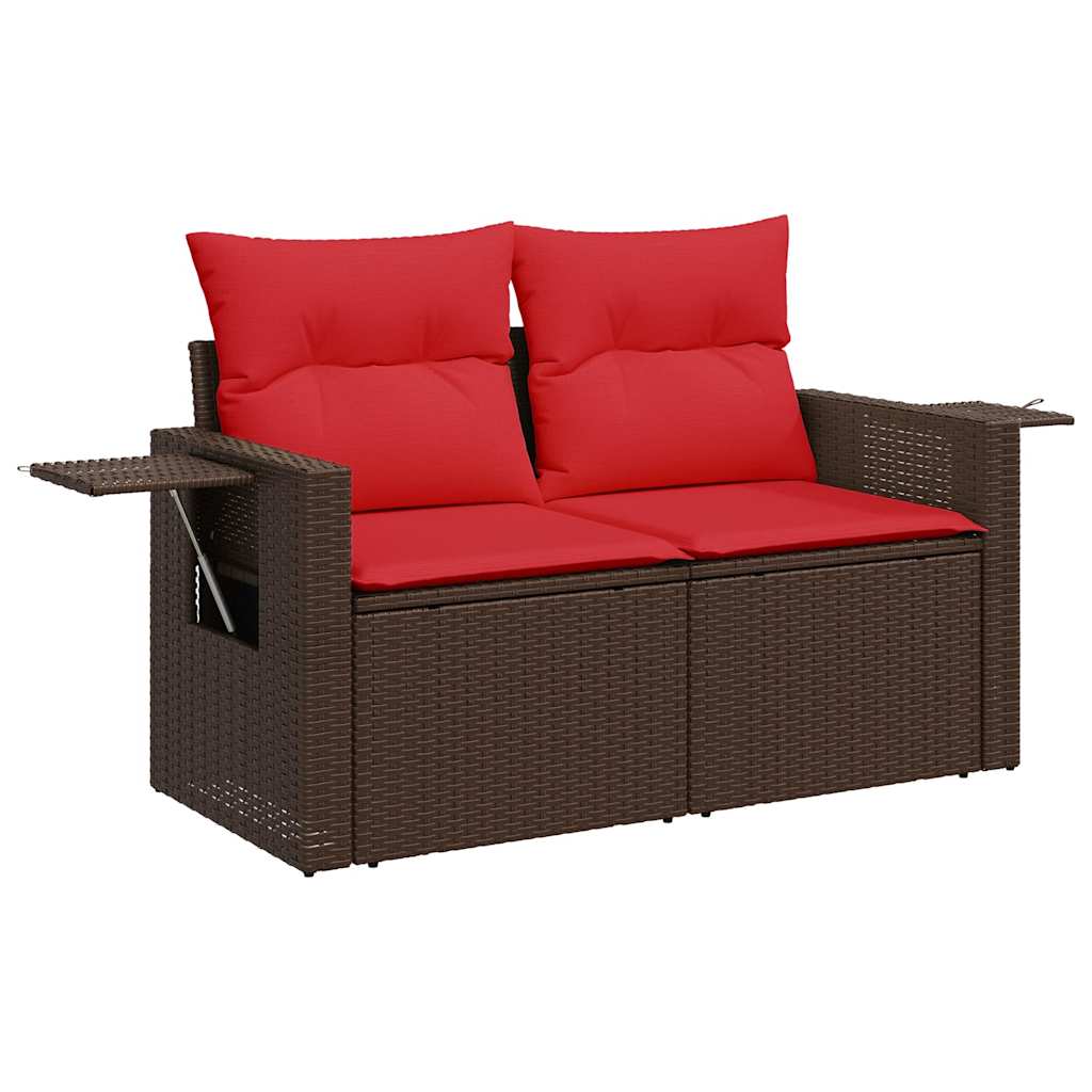 9-delige tuinbankset met kussens, bruin polyrotan – afbeelding 4