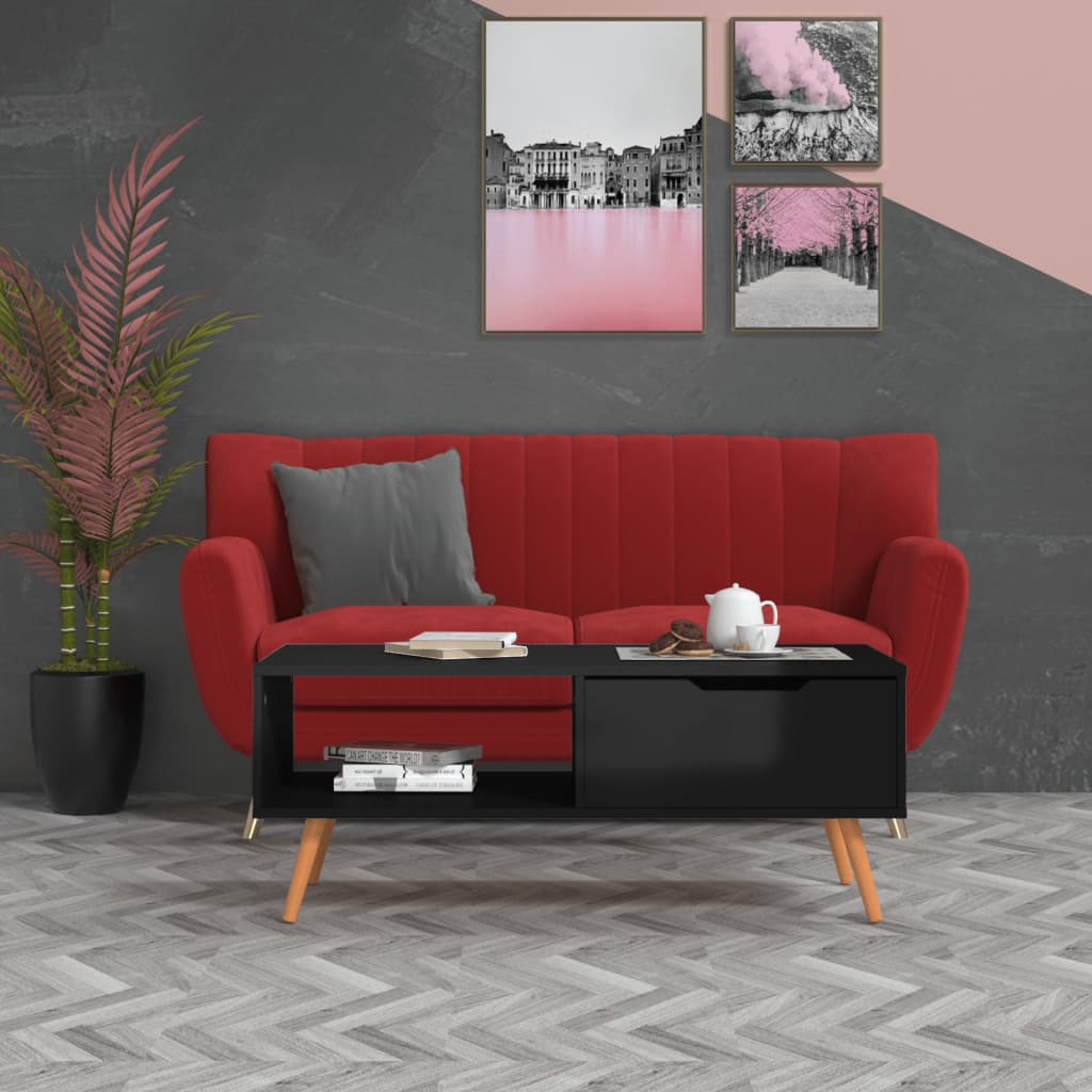 Salontafel 100x49,5x43 cm bewerkt hout hoogglans zwart – afbeelding 1