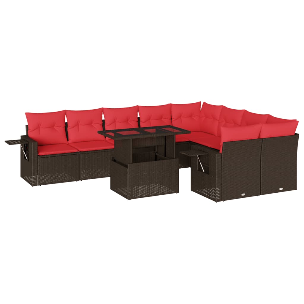 10-delige tuinbankset met kussens, bruin polyrotan – afbeelding 2