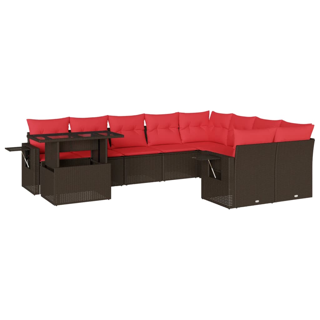 10-delige tuinbankset met kussens, bruin polyrotan – afbeelding 2