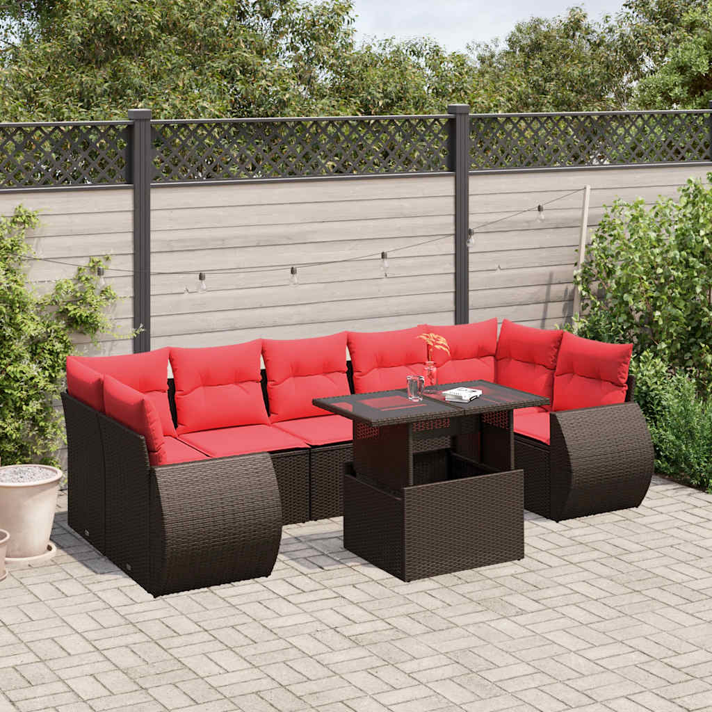 8-delige tuinbankset met kussens, bruin polyrotan – afbeelding 1