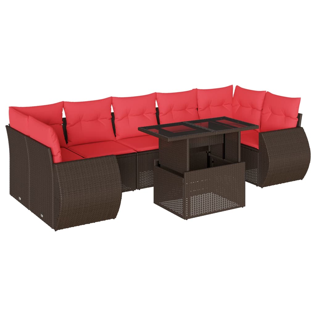 8-delige tuinbankset met kussens, bruin polyrotan – afbeelding 2