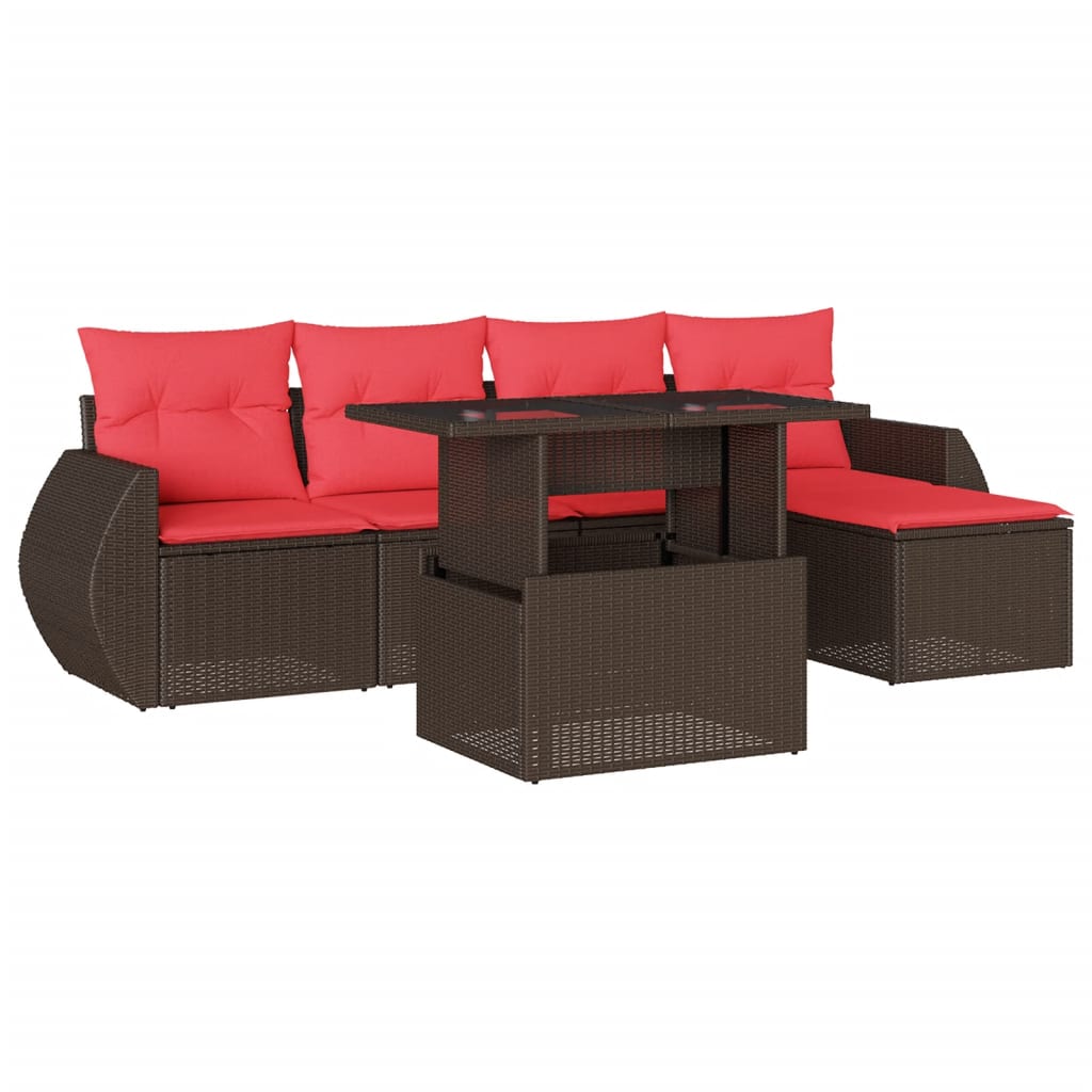 6-delige tuinbankset met kussens, bruin polyrotan – afbeelding 2