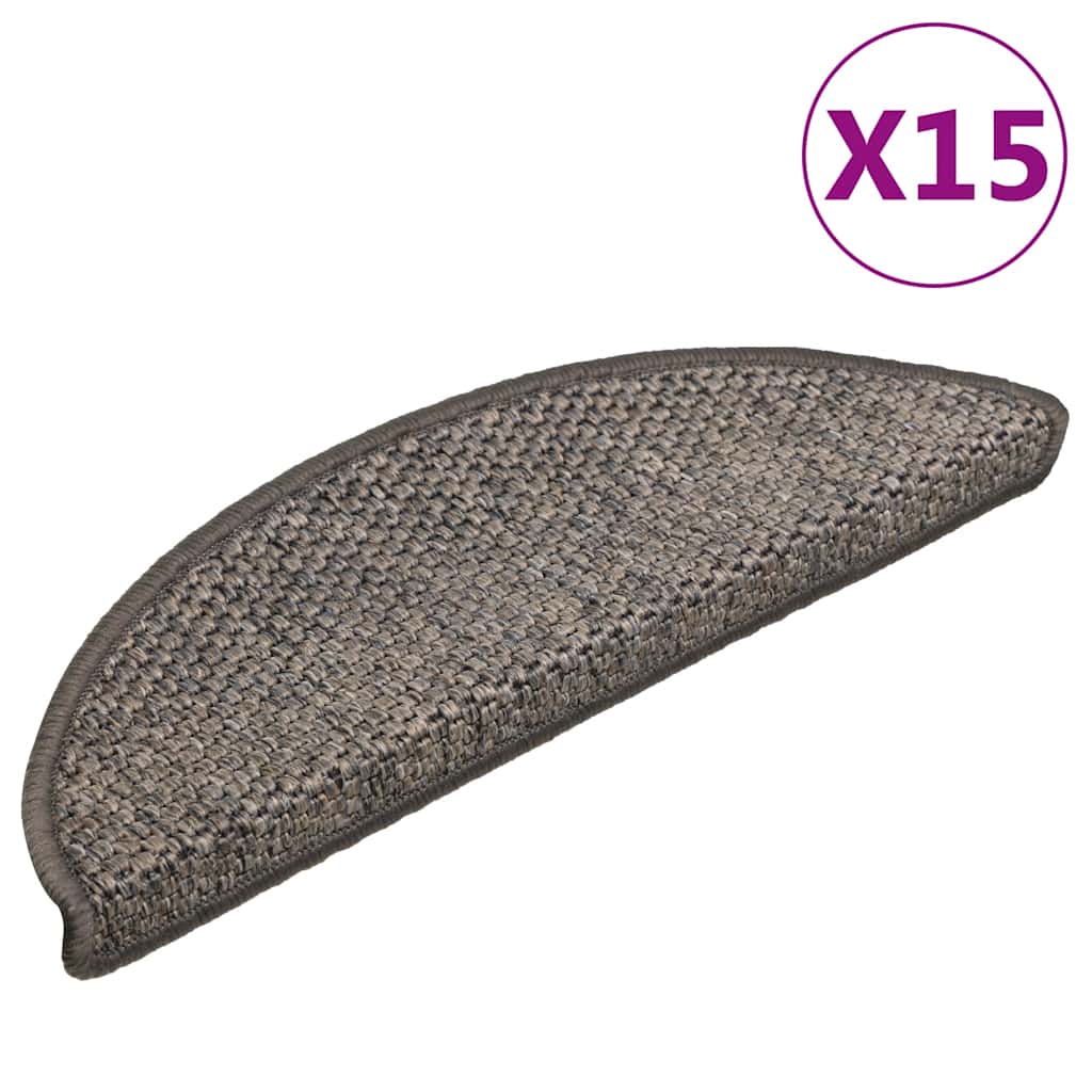 Trapmatten zelfklevend 15 st sisal-look 56x17x3 cm grijs-beige