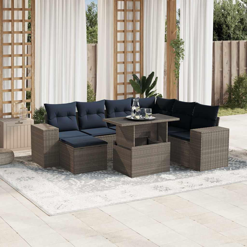 8-delige tuinbankset met kussens, grijs polyrotan – afbeelding 1
