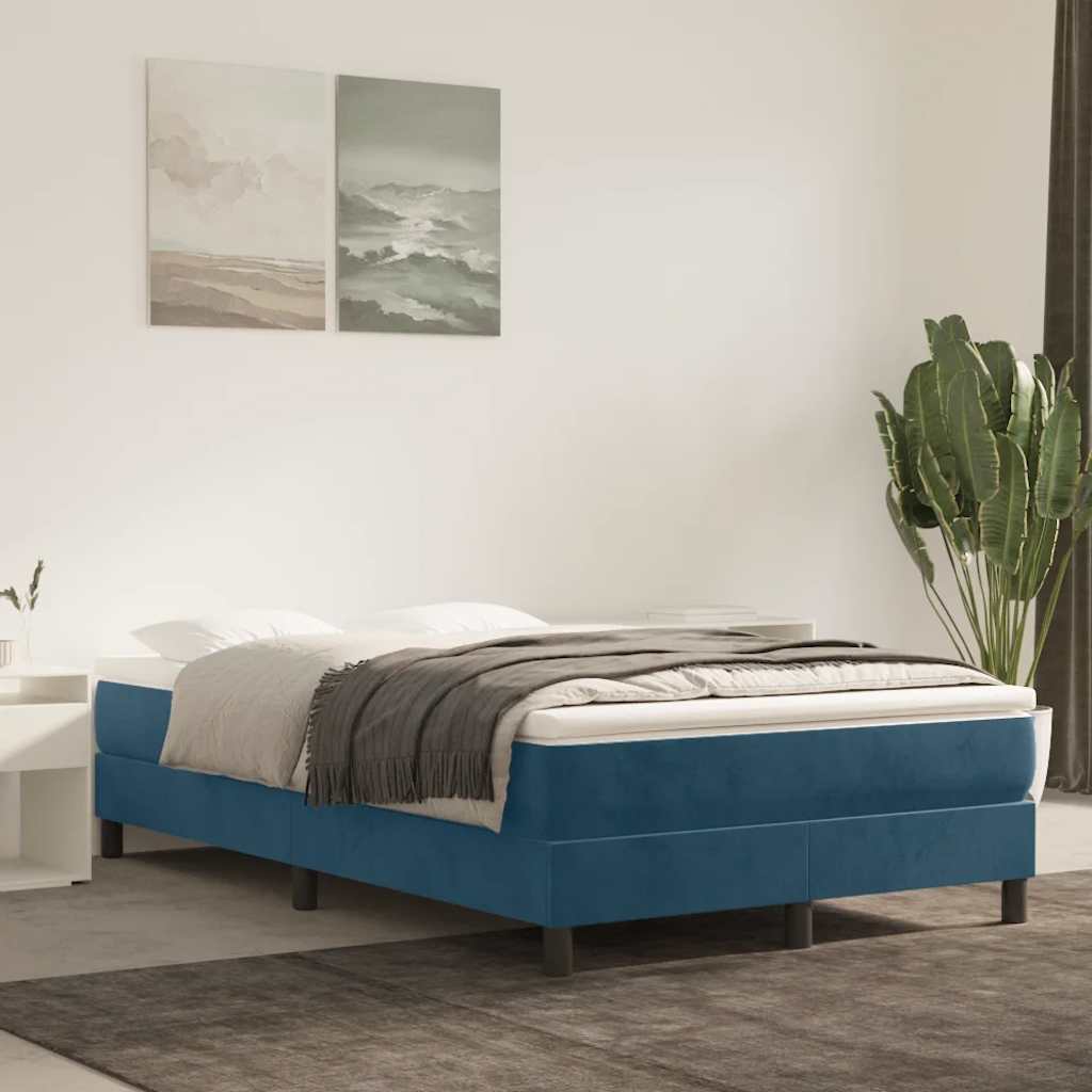 Boxspring met matras fluweel donkerblauw 120x190 cm – afbeelding 1