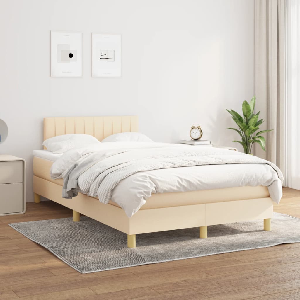 Boxspring met matras stof crèmekleurig 120x190 cm – afbeelding 3