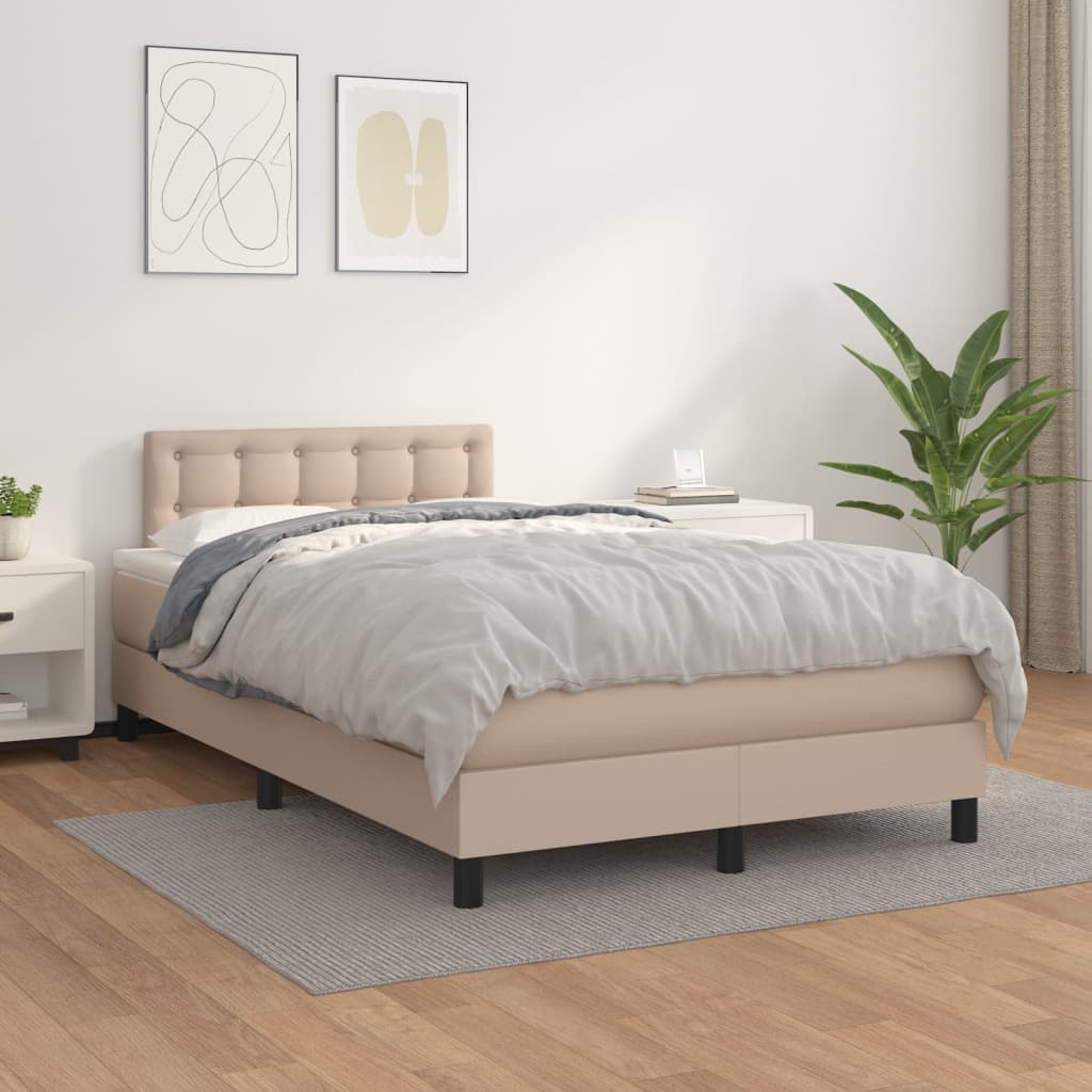 Boxspring met matras kunstleer cappuccinokleurig 120x190 cm – afbeelding 3