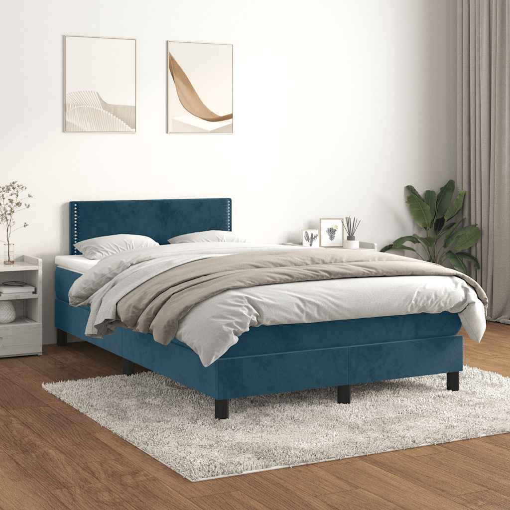 Boxspring met matras fluweel donkerblauw 120x190 cm – afbeelding 1