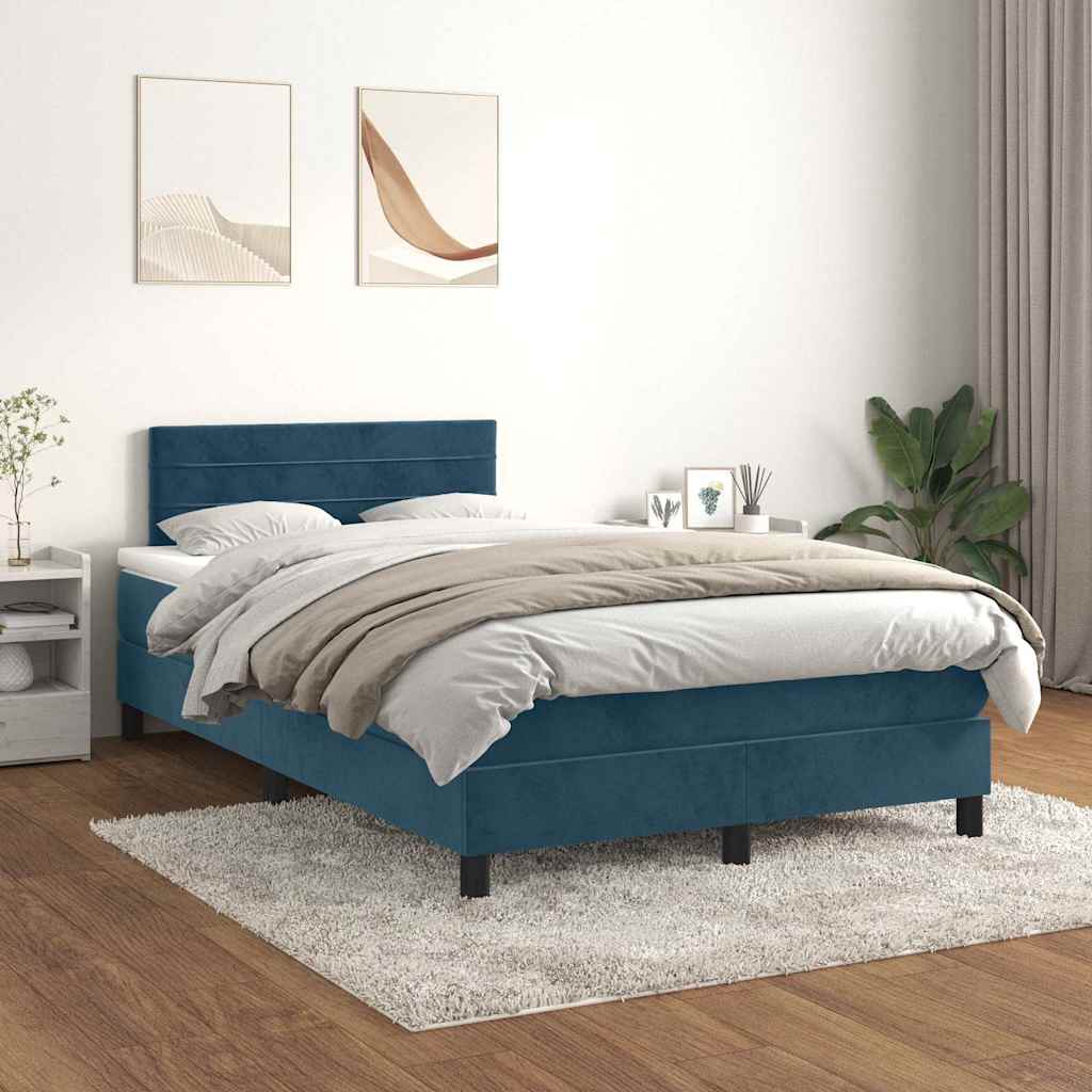 Boxspring met matras fluweel donkerblauw 120x190 cm – afbeelding 1