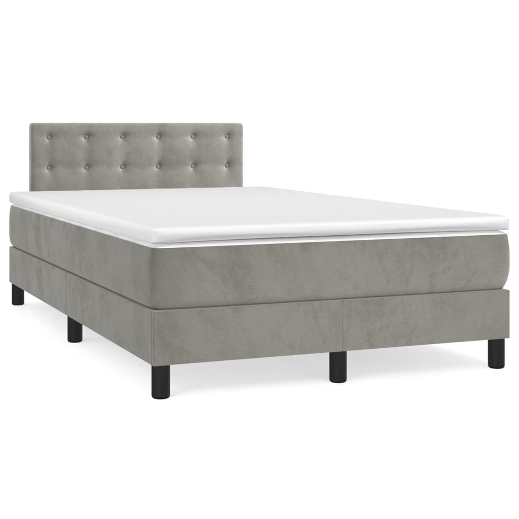 Boxspring met matras fluweel lichtgrijs 120x190 cm – afbeelding 1