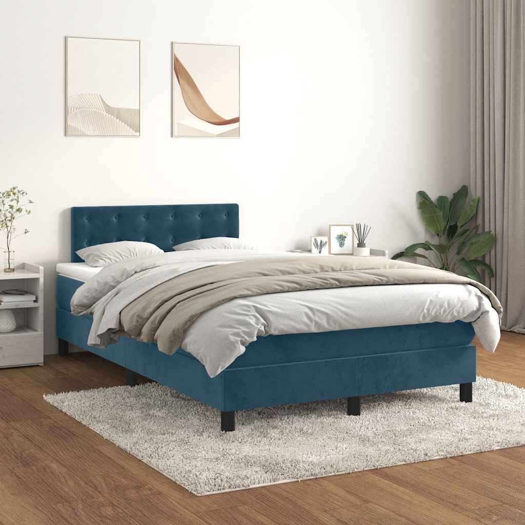 Boxspring met matras fluweel donkerblauw 120x190 cm – afbeelding 1
