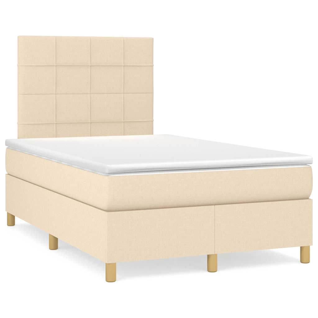 Boxspring met matras stof crèmekleurig 120x190 cm – afbeelding 1