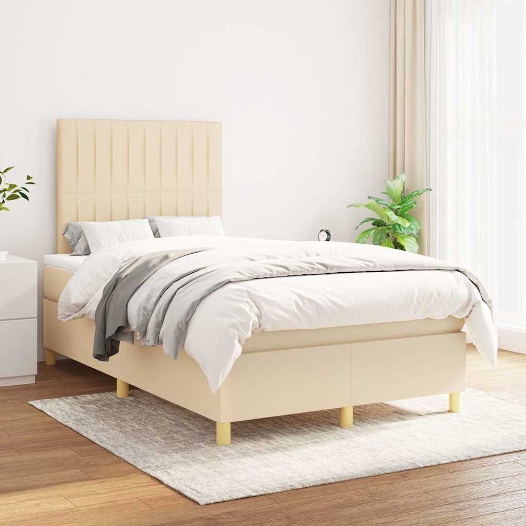 Boxspring met matras stof crèmekleurig 120x190 cm – afbeelding 3