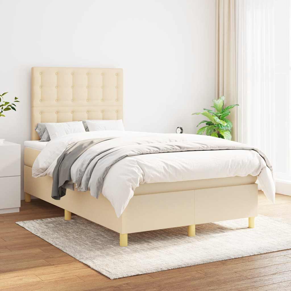 Boxspring met matras stof crèmekleurig 120x190 cm – afbeelding 3