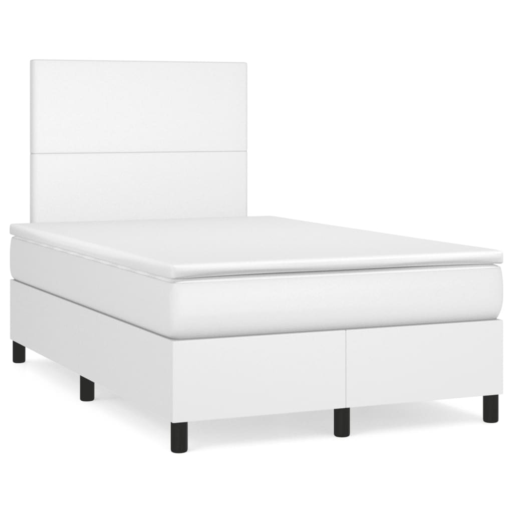 Boxspring met matras kunstleer wit 120x190 cm – afbeelding 1
