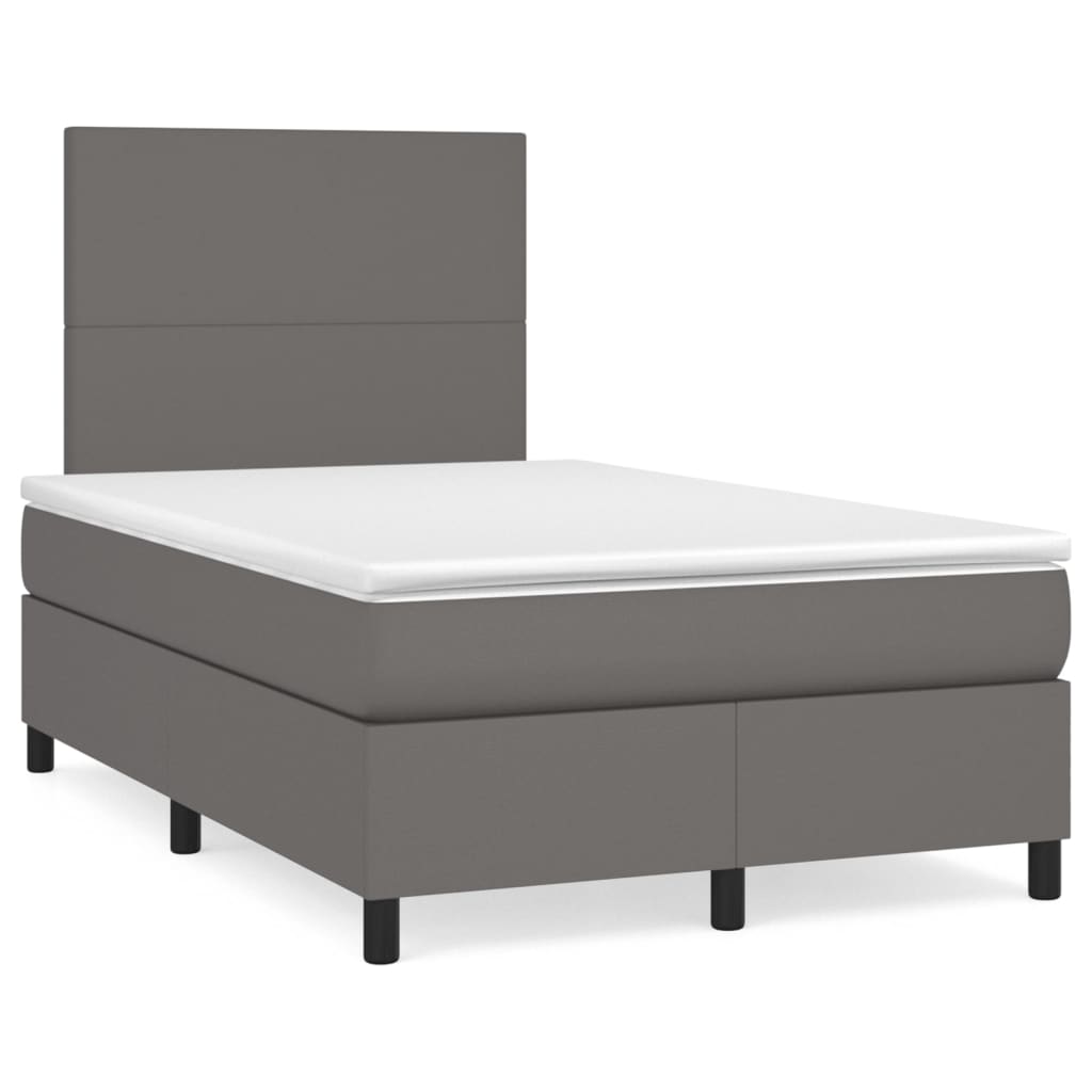 Boxspring met matras kunstleer grijs 120x190 cm – afbeelding 1