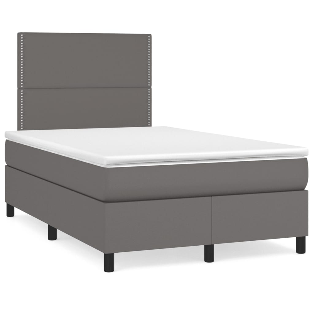 Boxspring met matras kunstleer grijs 120x190 cm – afbeelding 1