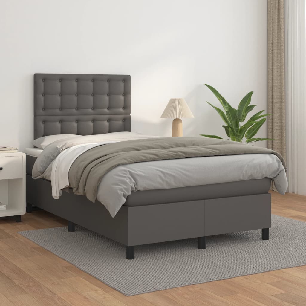 Boxspring met matras kunstleer grijs 120x190 cm – afbeelding 3