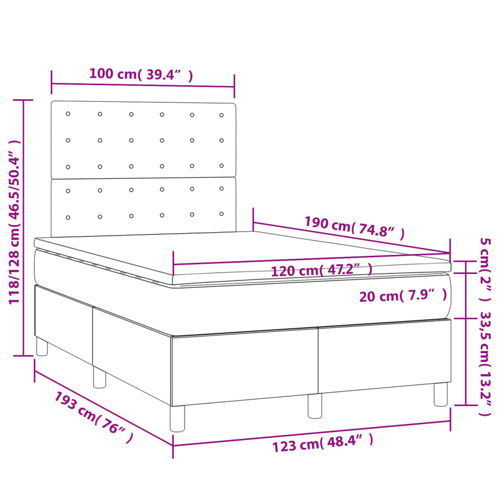 Boxspring met matras kunstleer grijs 120x190 cm – afbeelding 9
