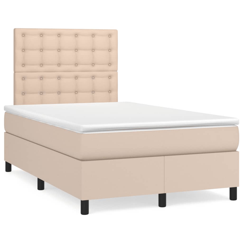 Boxspring met matras kunstleer cappuccinokleurig 120x190 cm – afbeelding 1
