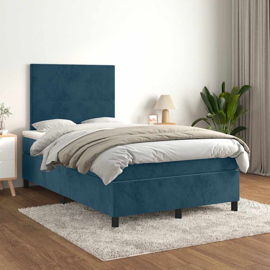 Boxspring met matras fluweel donkerblauw 120x190 cm – afbeelding 1