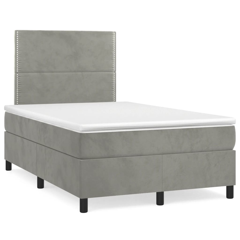 Boxspring met matras fluweel lichtgrijs 120x190 cm – afbeelding 1