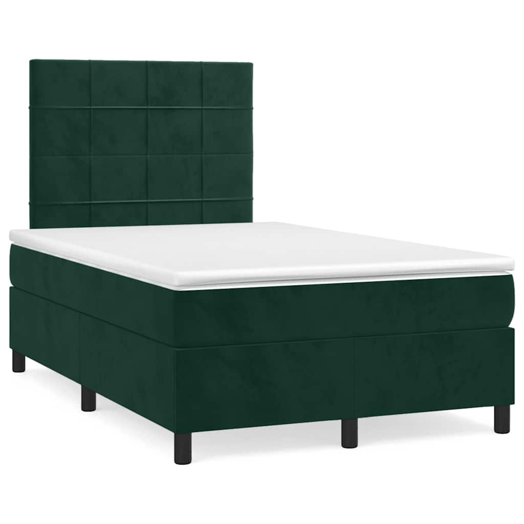 Boxspring met matras fluweel donkergroen 120x190 cm – afbeelding 1
