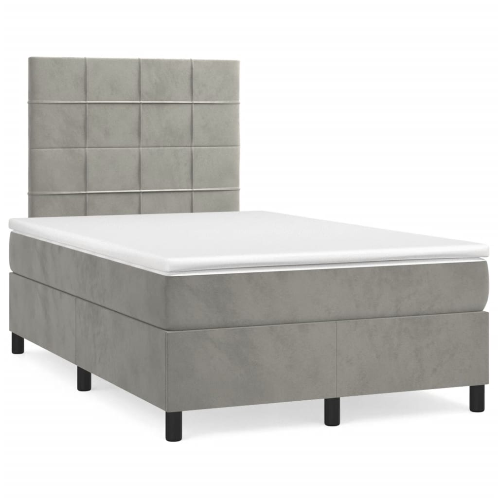 Boxspring met matras fluweel lichtgrijs 120x190 cm – afbeelding 1