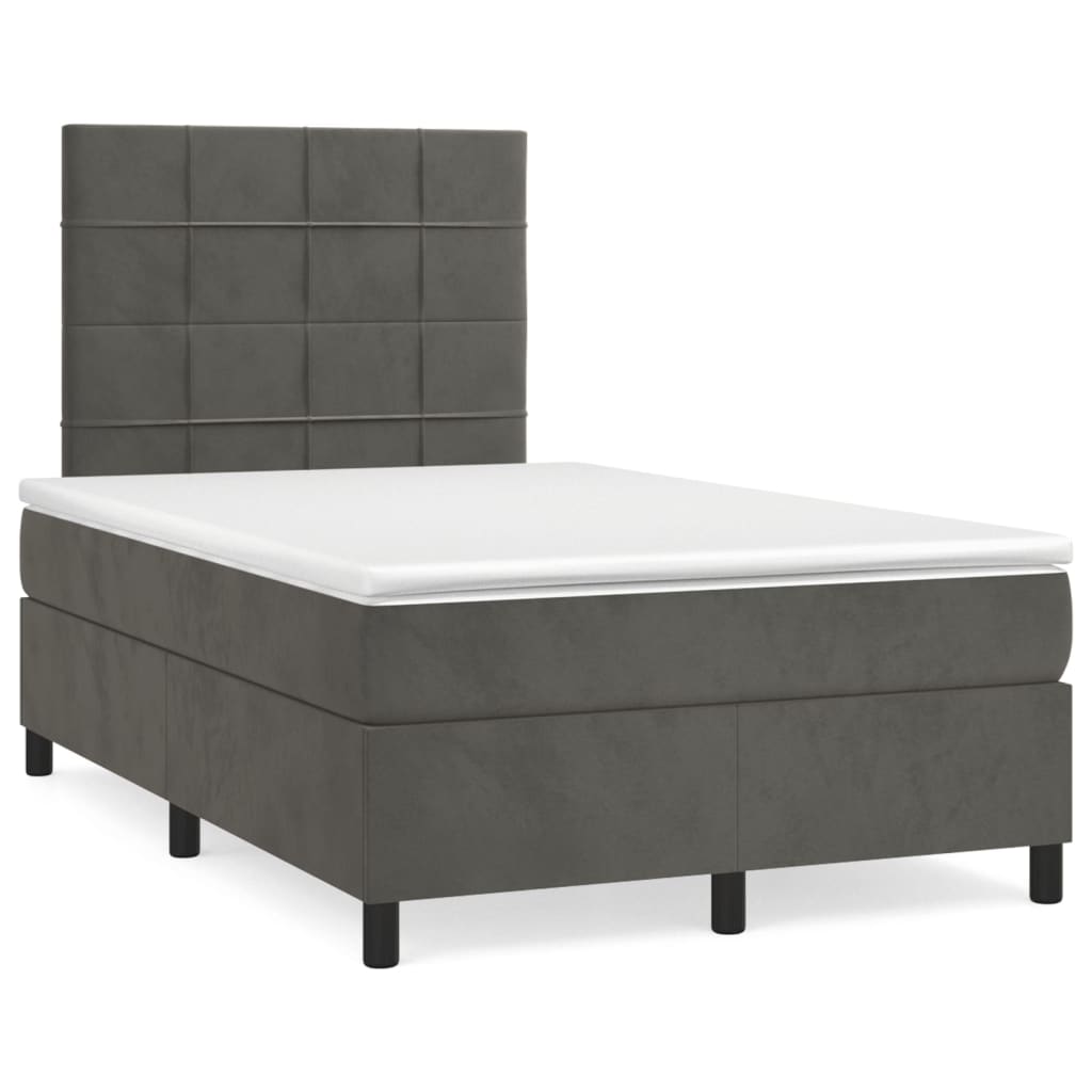 Boxspring met matras fluweel donkergrijs 120x190 cm – afbeelding 1
