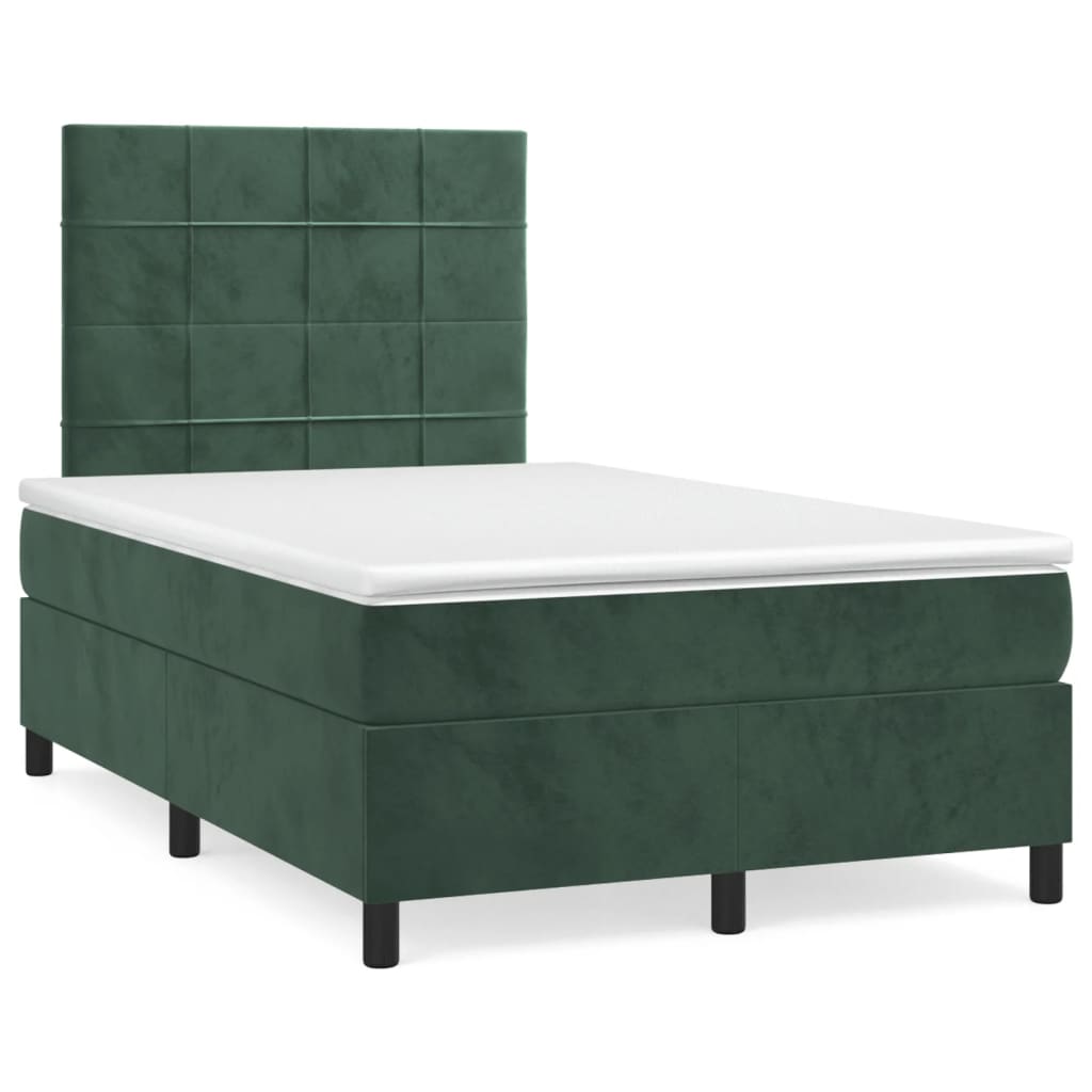 Boxspring met matras fluweel donkergroen 120x190 cm – afbeelding 1