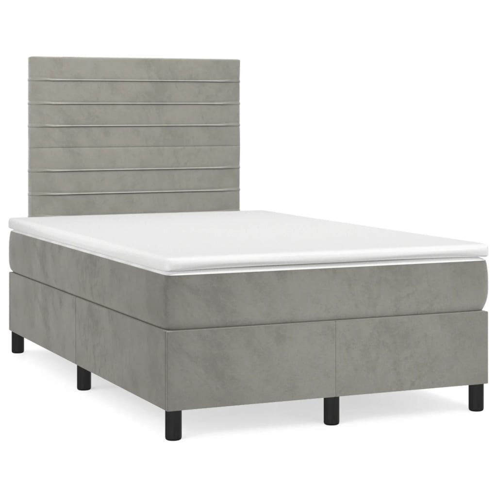 Boxspring met matras fluweel lichtgrijs 120x190 cm – afbeelding 1