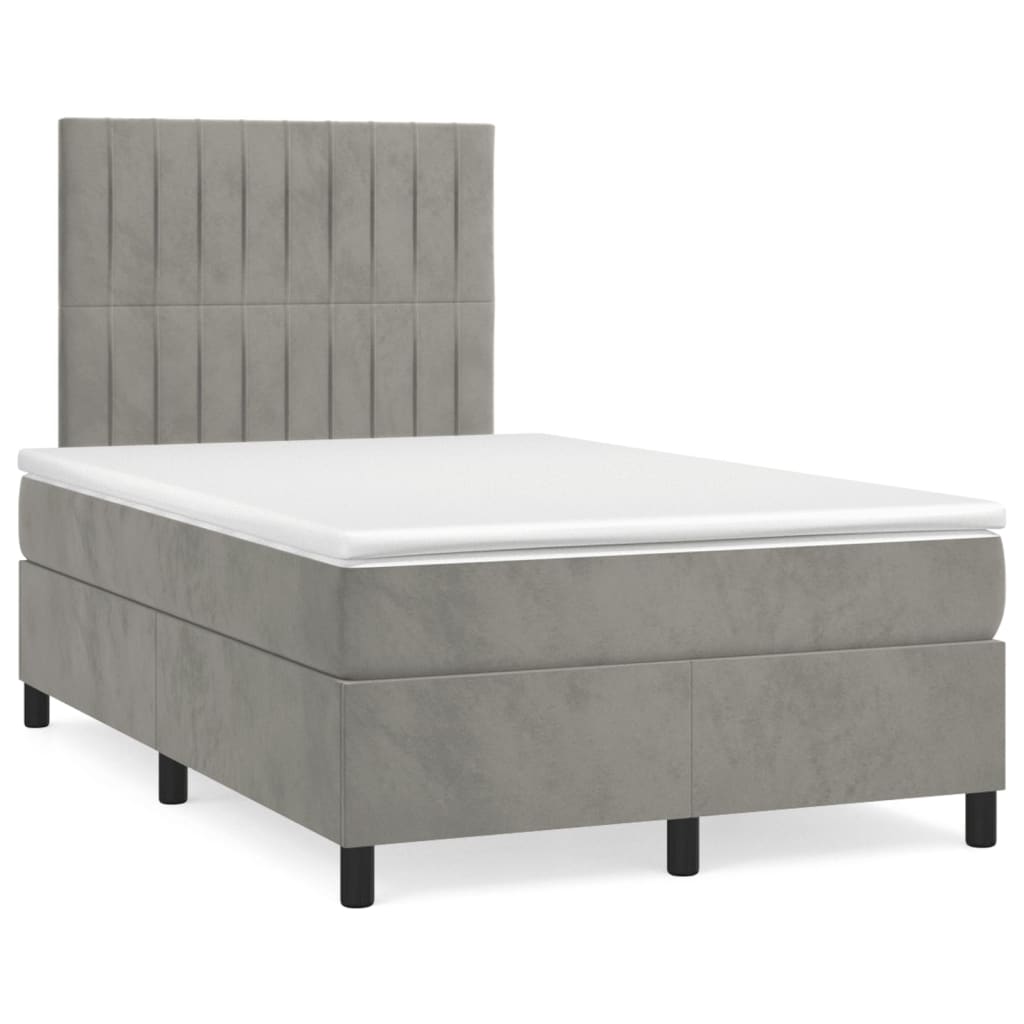 Boxspring met matras fluweel lichtgrijs 120x190 cm – afbeelding 1
