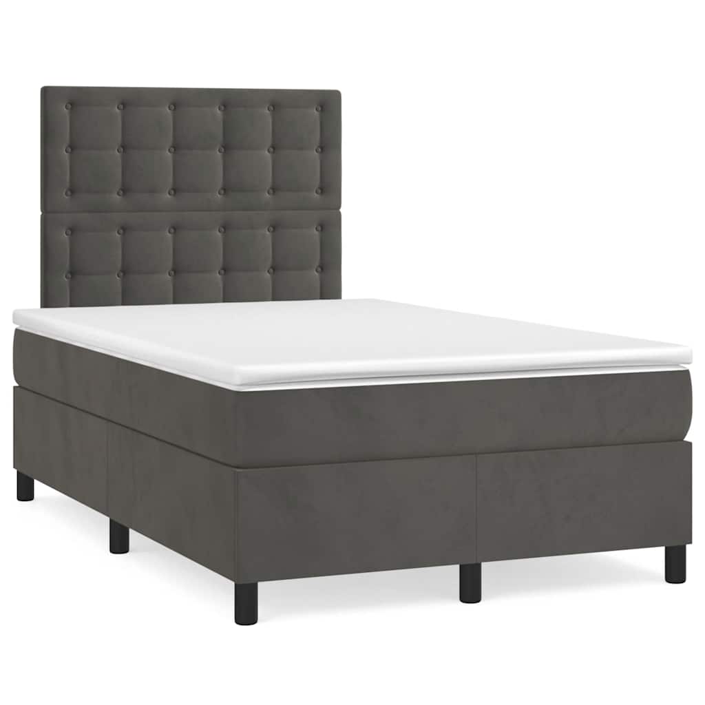 Boxspring met matras fluweel donkergrijs 120x190 cm – afbeelding 1