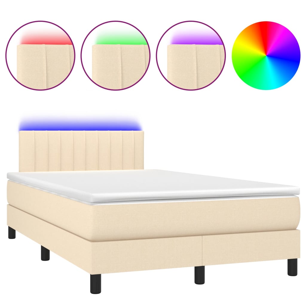 Boxspring met matras en LED stof crèmekleurig 120x190 cm – afbeelding 2