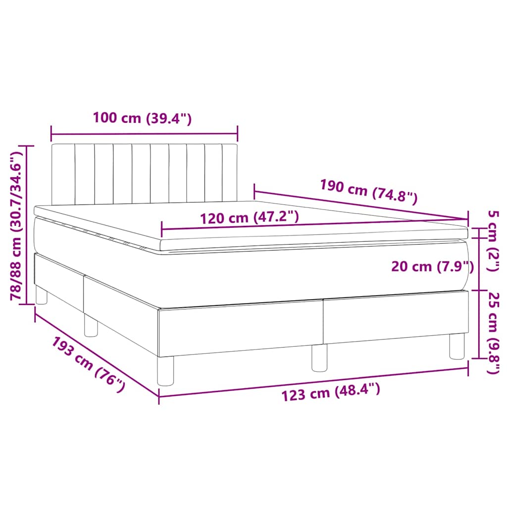 Boxspring met matras en LED stof crèmekleurig 120x190 cm – afbeelding 11